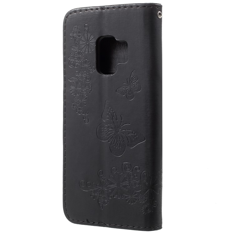 Imprint Butterfly Flower Leather Stand Wallet Case for Samsung Galaxy S9 - Black-4