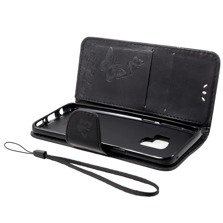 Imprint Butterfly Flower Leather Stand Wallet Case for Samsung Galaxy S9 - Black-7