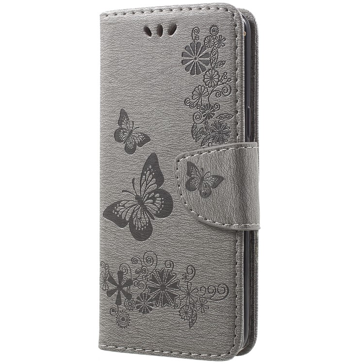 Imprint Butterfly Flower Leather Stand Wallet Cover for Samsung Galaxy S9 - Grey-2