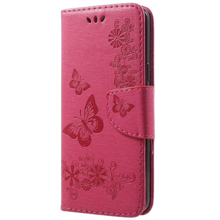 Imprint Butterfly Flower Leather Stand Wallet Shell for Samsung Galaxy S9 G960 - Rose-2