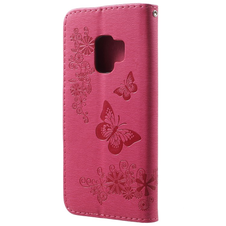 Imprint Butterfly Flower Leather Stand Wallet Shell for Samsung Galaxy S9 G960 - Rose-3