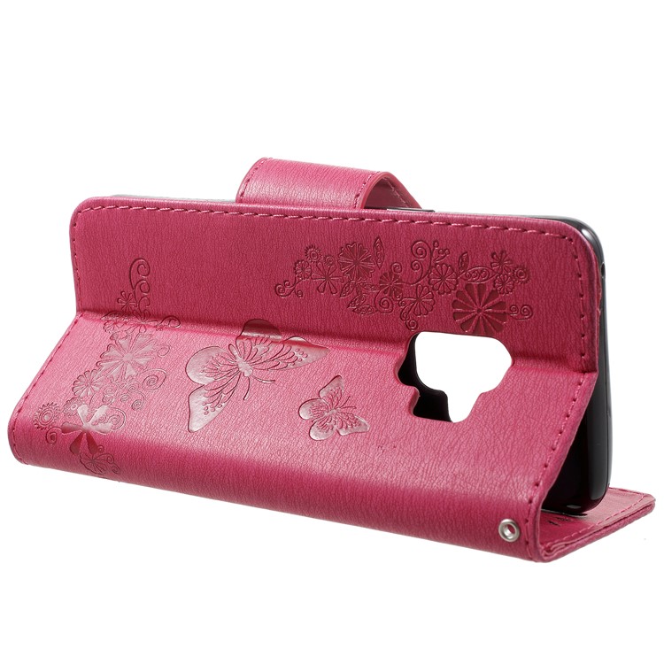 Imprint Butterfly Flower Leather Stand Wallet Shell for Samsung Galaxy S9 G960 - Rose-4