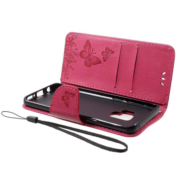 Imprint Butterfly Flower Leather Stand Wallet Shell for Samsung Galaxy S9 G960 - Rose-5