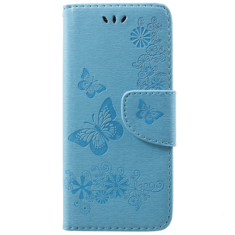 Imprint Butterfly Flower Leather Stand Wallet Mobile Cover for Samsung Galaxy S9 G960 - Blue-1