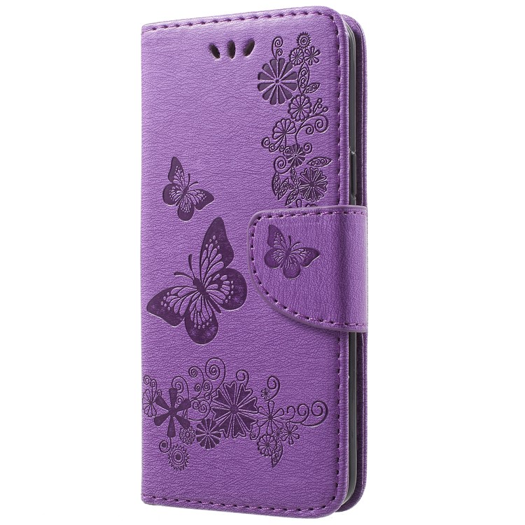 Imprint Butterfly Flower Wallet Leather Stand Case Accessory for Samsung Galaxy S9 G960 - Purple-2