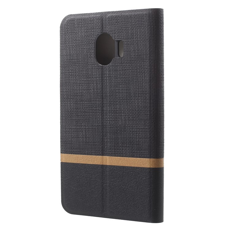 Bi-color Cross Texture Leather Card Holder Flip Stand Phone Case for Samsung Galaxy J2 Pro 2018 Built-in Steel Sheet - Black-2