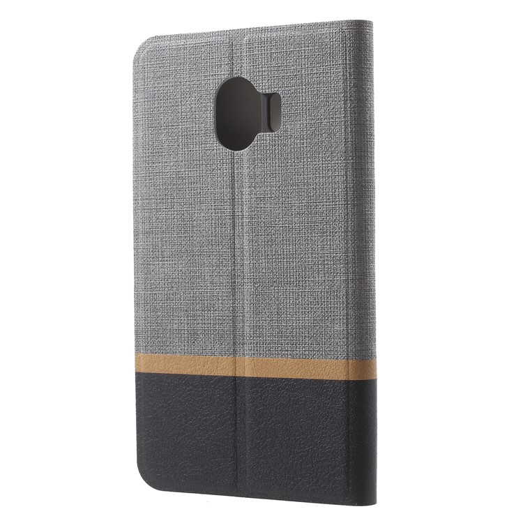 Bi-color Cross Grain Leather Card Holder Folio Cover for Samsung Galaxy J2 Pro 2018 Built-in Steel Sheet - Grey-2