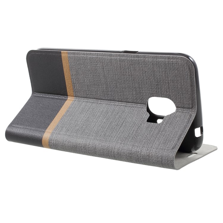 Bi-color Cross Grain Leather Card Holder Folio Cover for Samsung Galaxy J2 Pro 2018 Built-in Steel Sheet - Grey-4