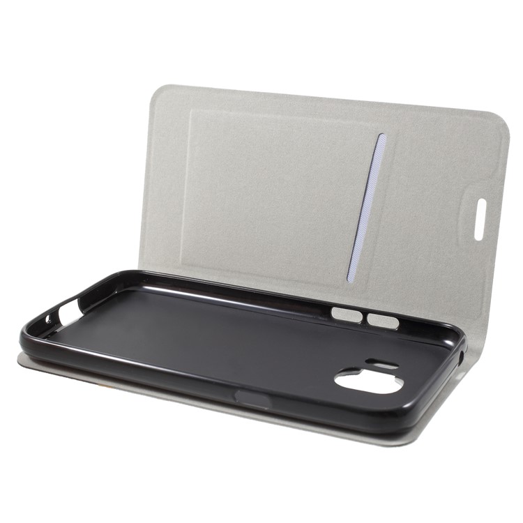 Bi-color Cross Grain Leather Card Holder Folio Cover for Samsung Galaxy J2 Pro 2018 Built-in Steel Sheet - Grey-5