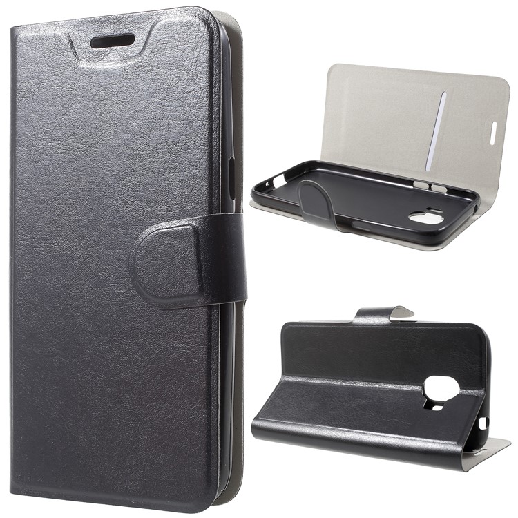 Crazy Horse Magnetic Stand Card Slot Leather Mobile Phone Case for Samsung Galaxy J2 Pro 2018 - Black-1