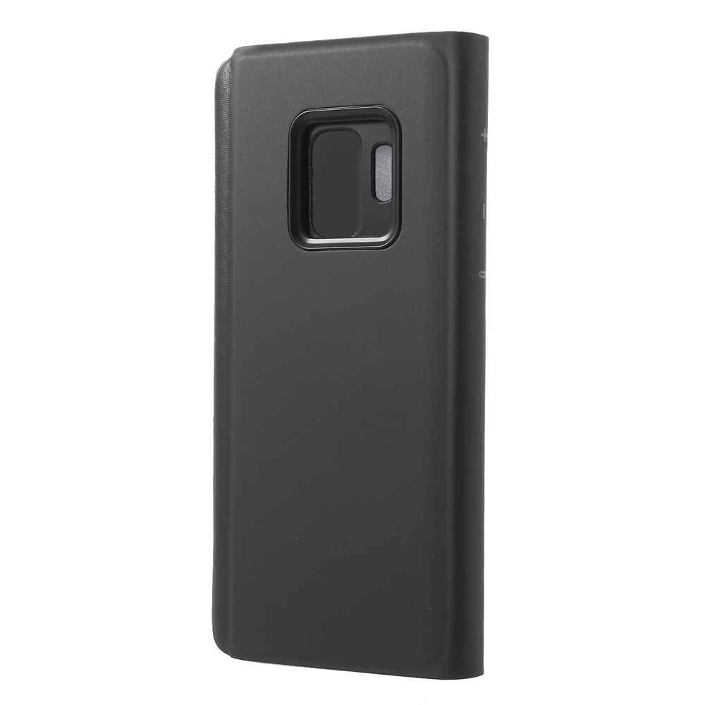 Para Samsung Galaxy S9 G960, Informações Sobre Espelho Plated Stand Stand Leather Smart Shell - Preto-2