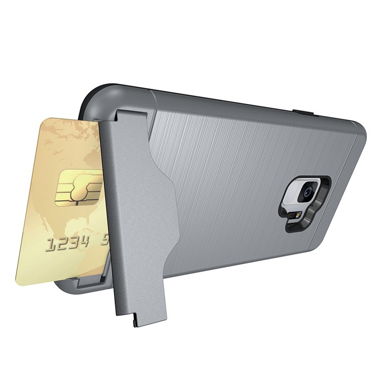 Brushed PC + TPU Hybrid Kickstand Cover with Card Slot for Samsung Galaxy S9 G960 - Grey-14