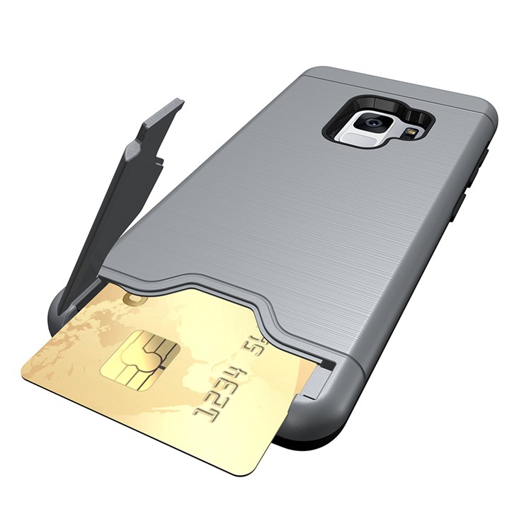 Brushed PC + TPU Hybrid Kickstand Cover with Card Slot for Samsung Galaxy S9 G960 - Grey-6