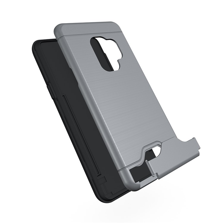 Brushed PC + TPU Hybrid Kickstand Cover with Card Slot for Samsung Galaxy S9 G960 - Grey-7