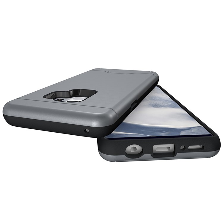 Brushed PC + TPU Hybrid Kickstand Cover with Card Slot for Samsung Galaxy S9 G960 - Grey-9
