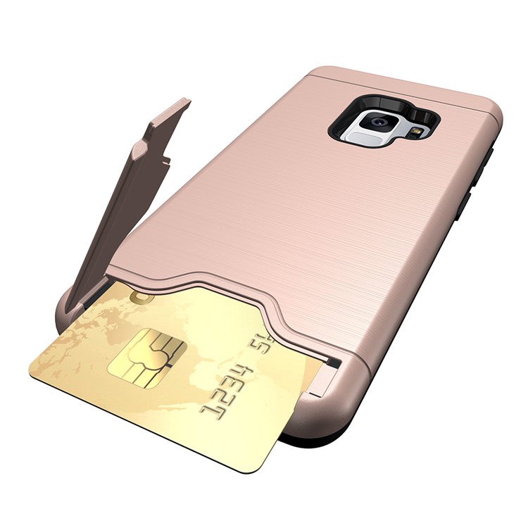 Brushed PC + TPU Hybrid Kickstand Phone Case with Card Holder for Samsung Galaxy S9 - Rose Gold-2