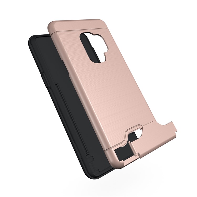 Brushed PC + TPU Hybrid Kickstand Phone Case with Card Holder for Samsung Galaxy S9 - Rose Gold-3