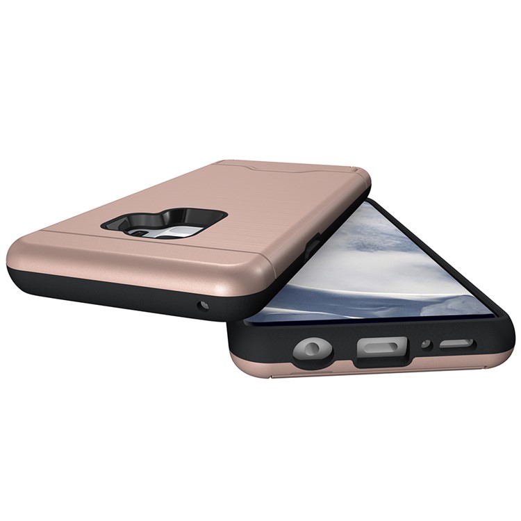 Brushed PC + TPU Hybrid Kickstand Phone Case with Card Holder for Samsung Galaxy S9 - Rose Gold-5