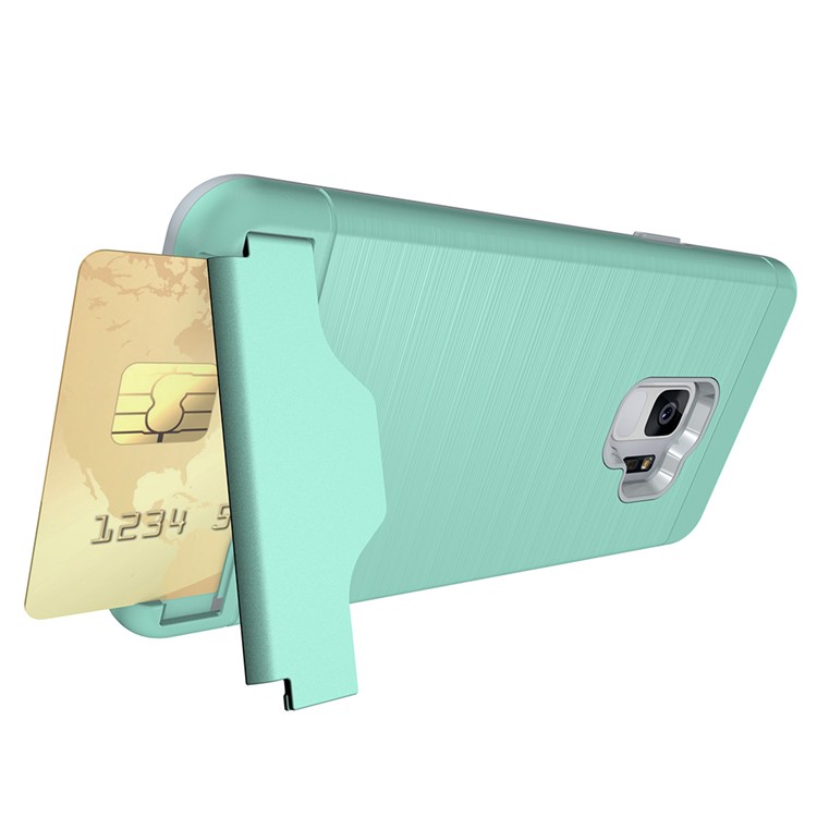 Brushed PC + TPU Hybrid Kickstand Shell Case with Card Slot for Samsung Galaxy S9 - Cyan-10