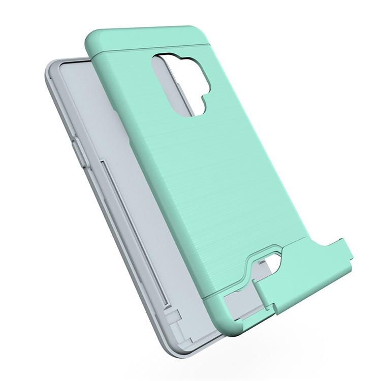 Brushed PC + TPU Hybrid Kickstand Shell Case with Card Slot for Samsung Galaxy S9 - Cyan-3
