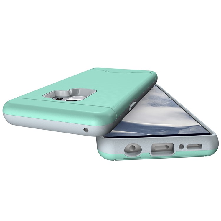 Brushed PC + TPU Hybrid Kickstand Shell Case with Card Slot for Samsung Galaxy S9 - Cyan-5