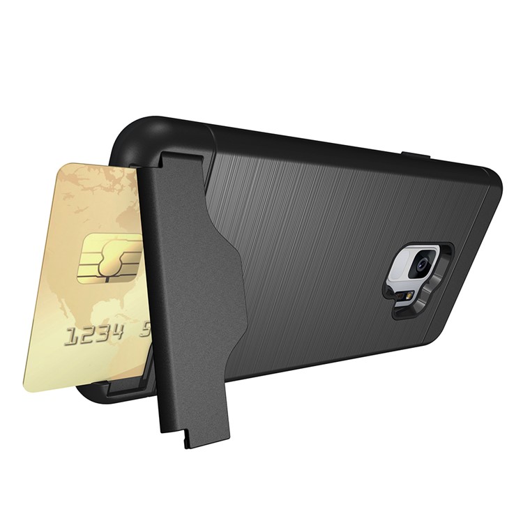 For Samsung Galaxy S9+ G965 Brushed PC TPU Hybrid Kickstand Card Holder Case - Black-10