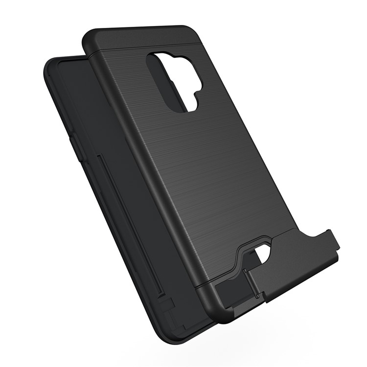 For Samsung Galaxy S9+ G965 Brushed PC TPU Hybrid Kickstand Card Holder Case - Black-3