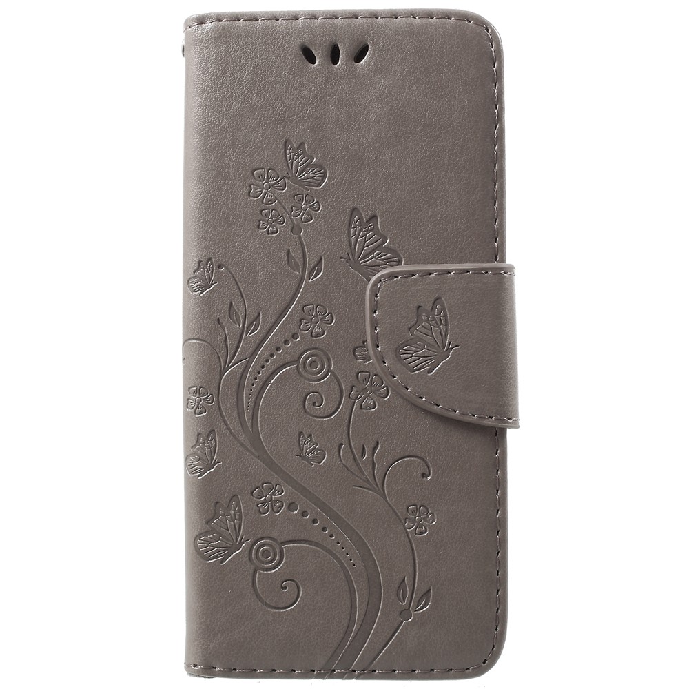 For Samsung Galaxy S9 Imprint Butterfly and Flower Flip Leather Wallet Case - Grey-2