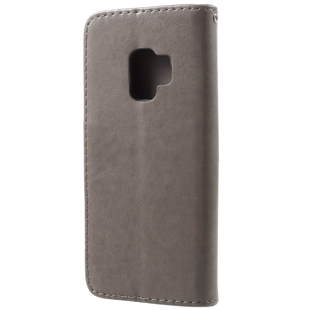 Para Samsung Galaxy S9 G960 Impresión de la Billetera de Cuero de Mariposa y Flip de Flores - Gris-3