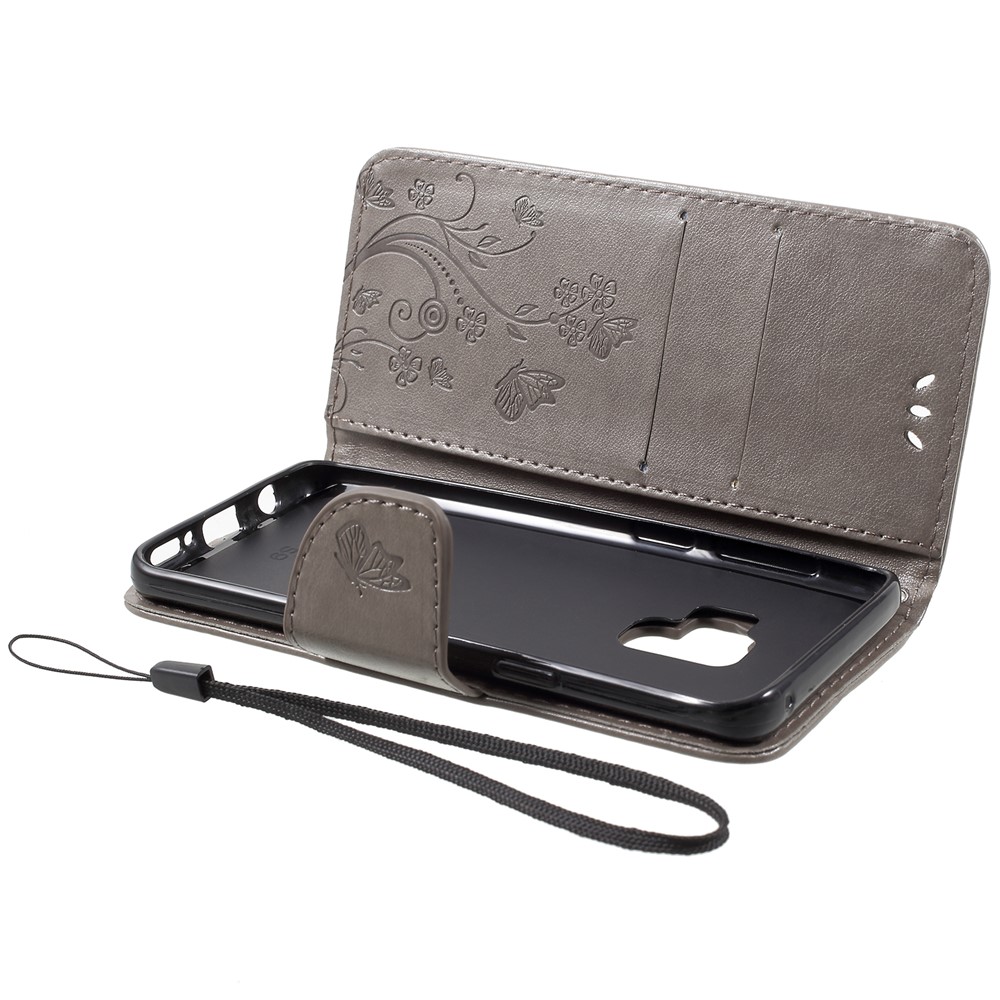 For Samsung Galaxy S9 Imprint Butterfly and Flower Flip Leather Wallet Case - Grey-6