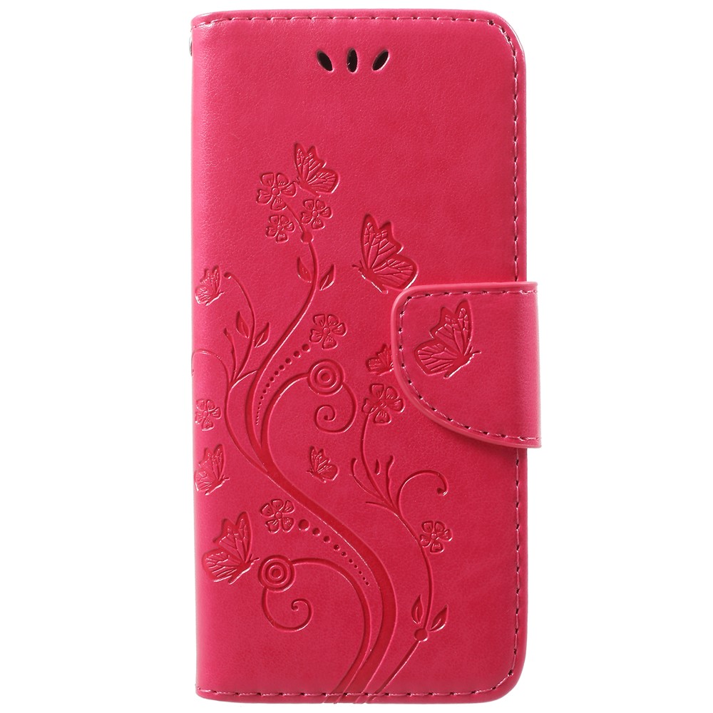 For Samsung Galaxy S9 G960 Imprint Butterfly and Flower Flip Leather Wallet Cover - Rose-1