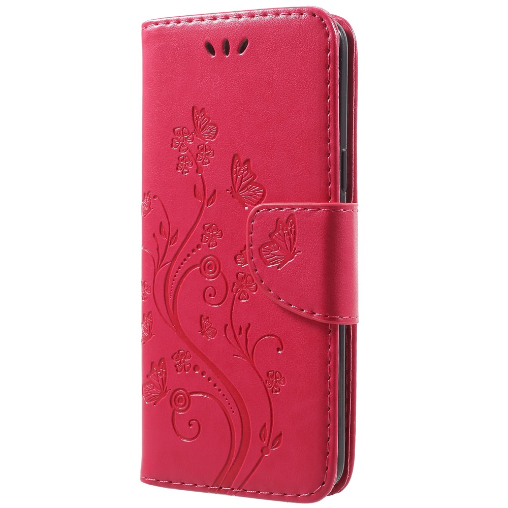 For Samsung Galaxy S9 G960 Imprint Butterfly and Flower Flip Leather Wallet Cover - Rose-2