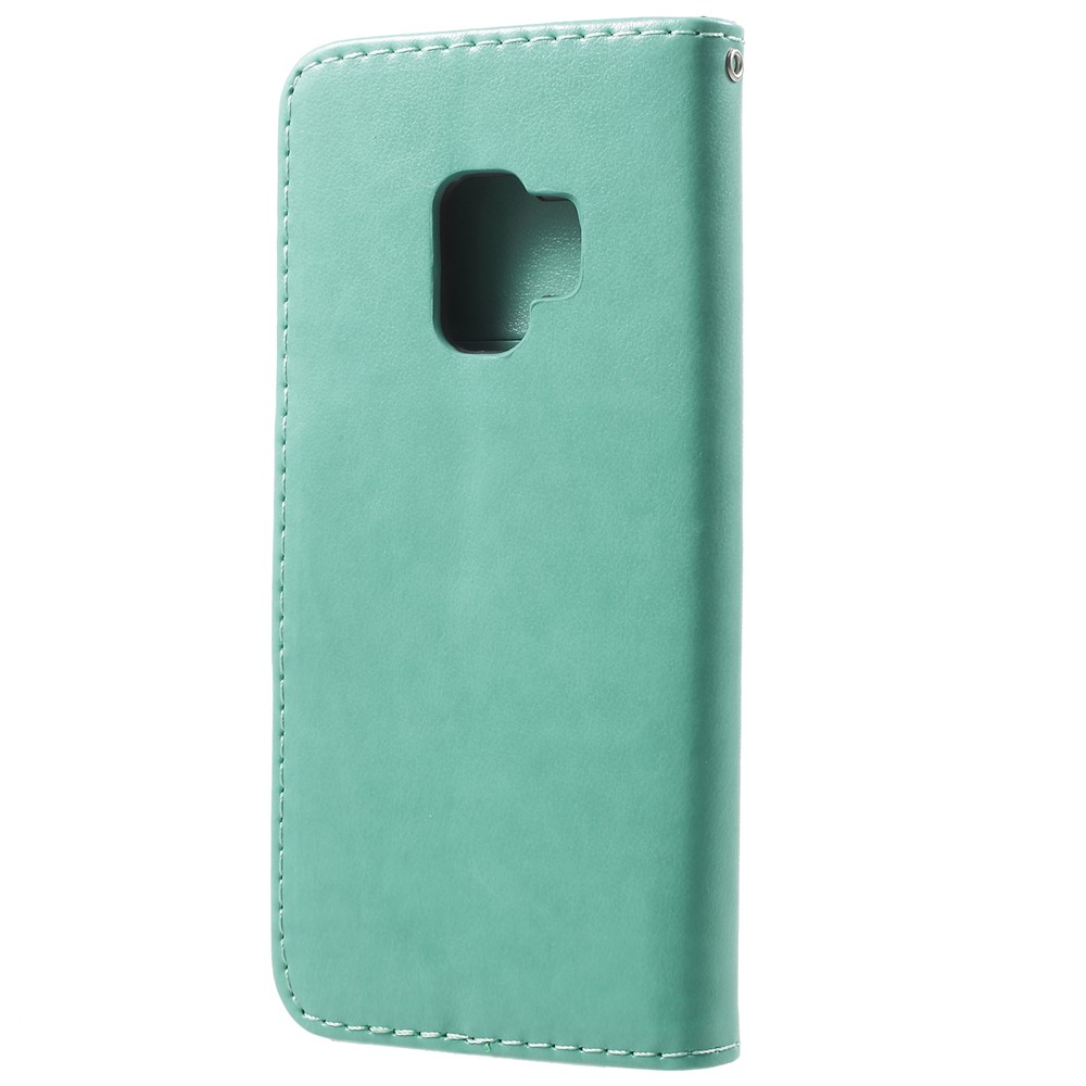 For Samsung Galaxy S9 G960 Imprint Butterfly and Flower Flip Leather Wallet Case Shell - Cyan-3
