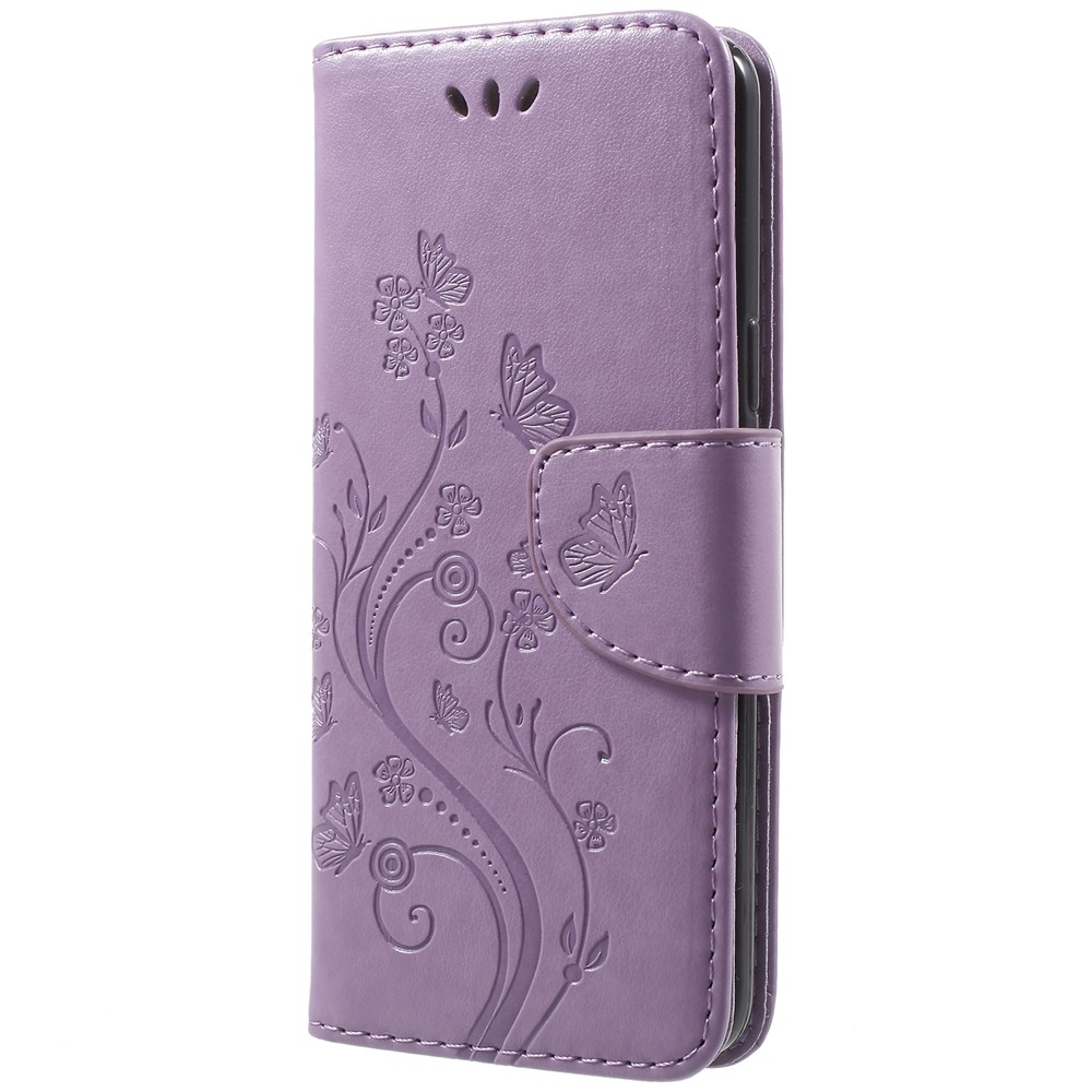 For Samsung Galaxy S9 Imprint Butterfly and Flower Flip Leather Wallet Phone Cover - Light Purple-2