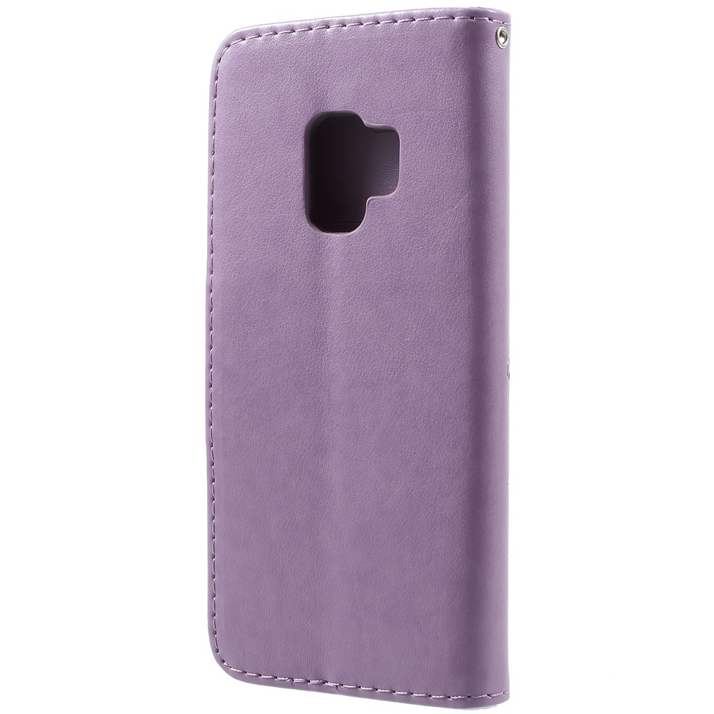 For Samsung Galaxy S9 Imprint Butterfly and Flower Flip Leather Wallet Phone Cover - Light Purple-3