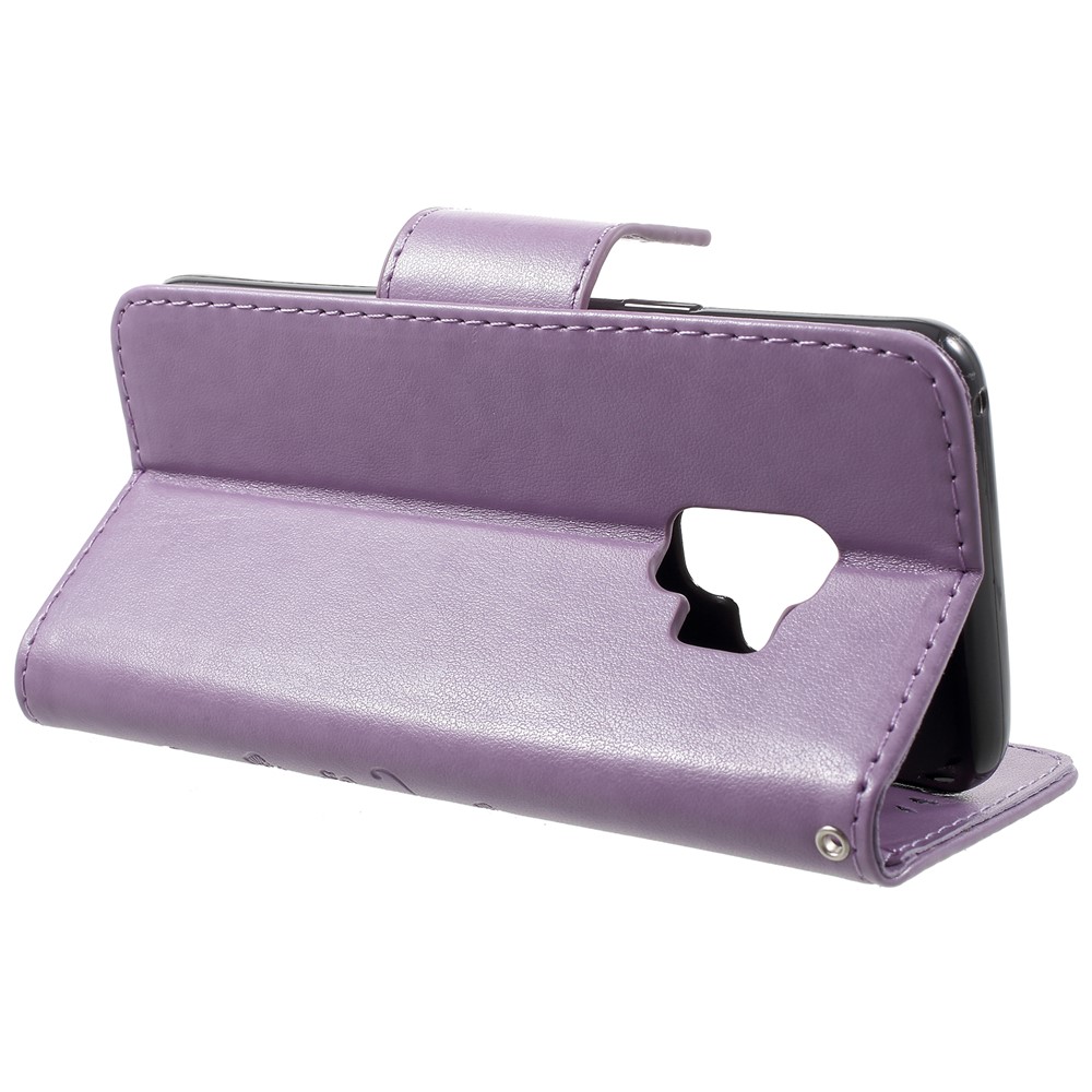For Samsung Galaxy S9 Imprint Butterfly and Flower Flip Leather Wallet Phone Cover - Light Purple-4