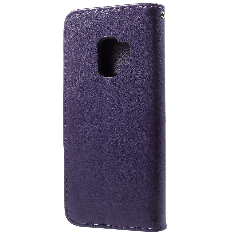 For Samsung Galaxy S9 Imprint Butterfly and Flower Stand Leather Wallet Case Protector - Dark Purple-3