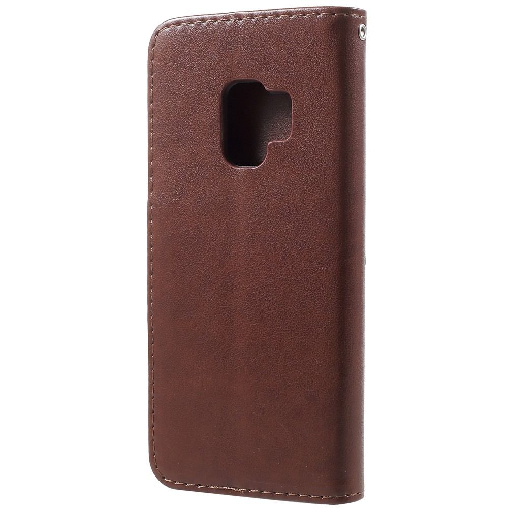 For Samsung Galaxy S9 Imprint Butterfly and Flower Stand Leather Wallet Case Accessory - Brown-3