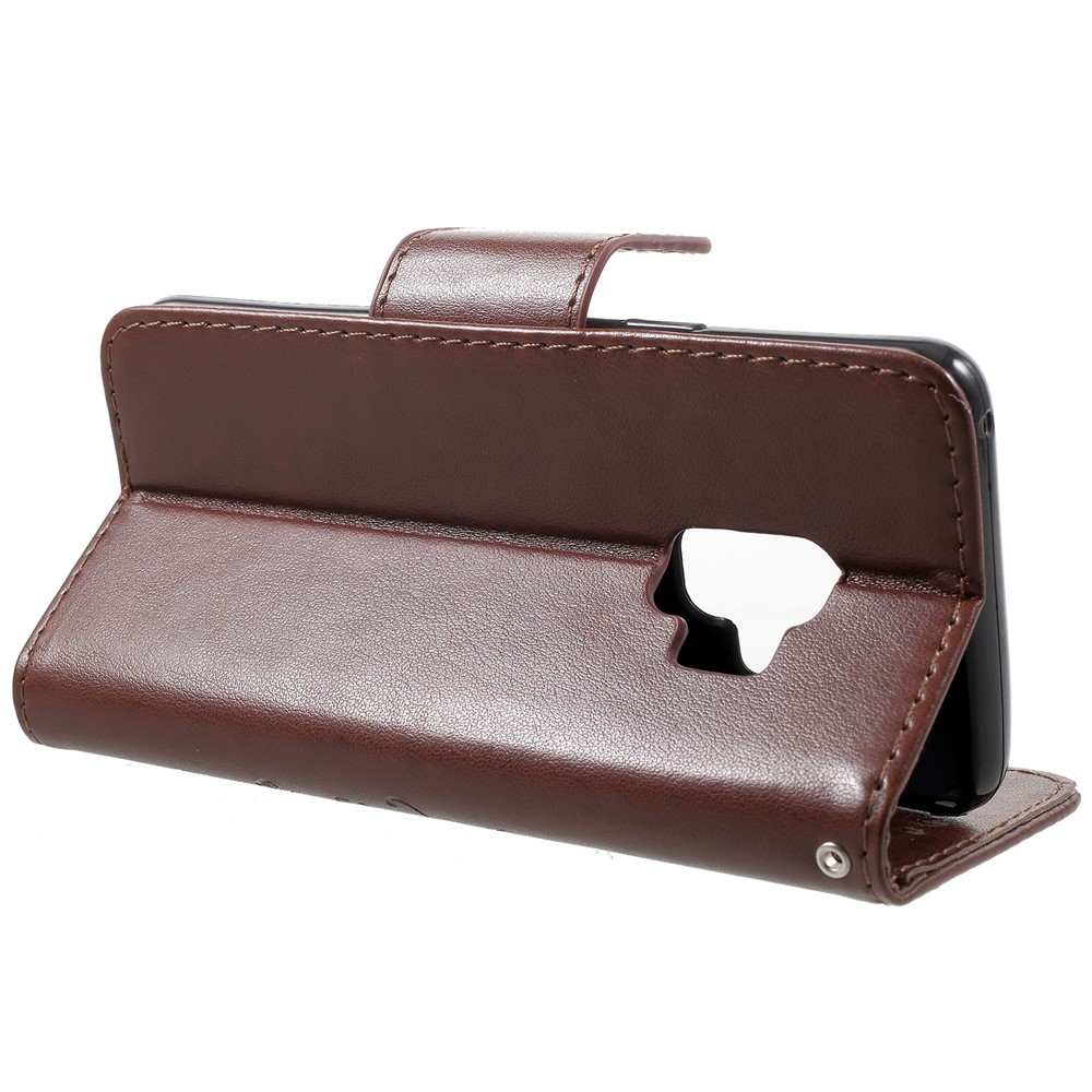 For Samsung Galaxy S9 Imprint Butterfly and Flower Stand Leather Wallet Case Accessory - Brown-4