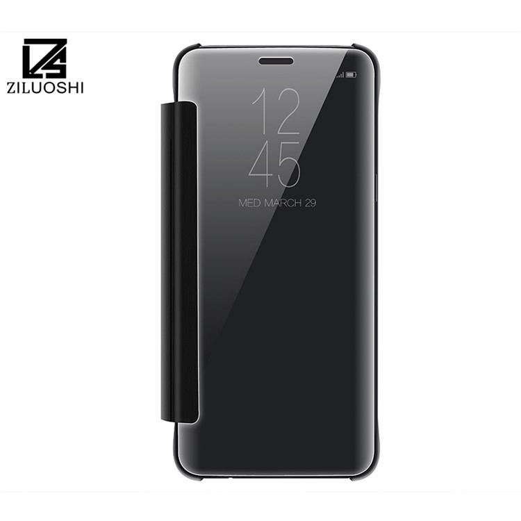 Visão De Informação Estofada Espelho Superfície Couro Estojo De Telefone Celular Para Samsung Galaxy S9 + G965 - Preto-2