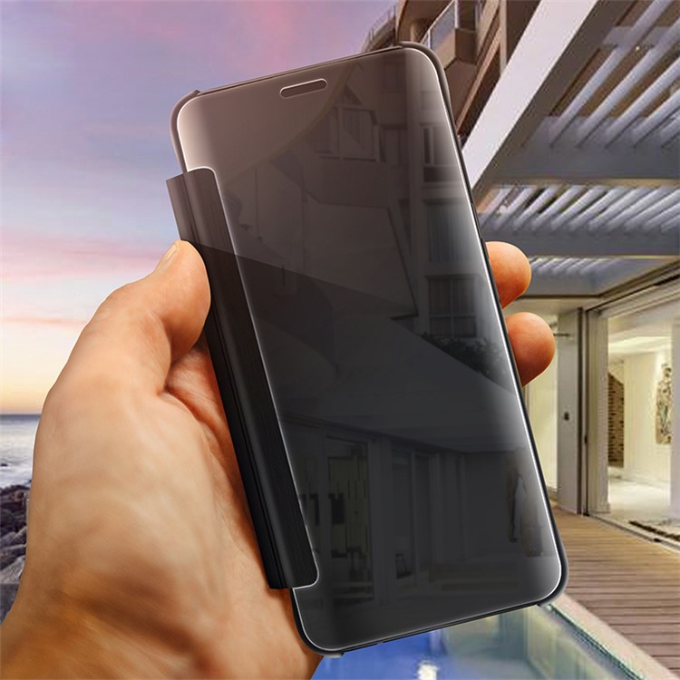 Visão De Informação Estofada Espelho Superfície Couro Estojo De Telefone Celular Para Samsung Galaxy S9 + G965 - Preto-3