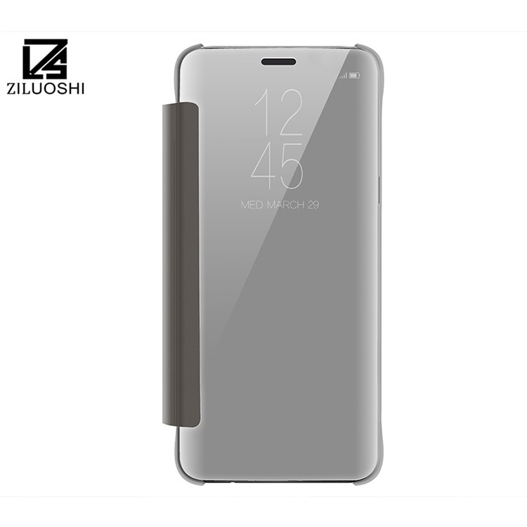Information View Plated Mirror Surface Leather Cell Phone Cover for Samsung Galaxy S9+ G965 - Grey-2