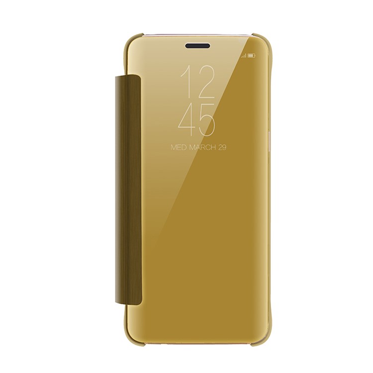 Information View Plated Mirror Surface Leather Mobile Phone Case for Samsung Galaxy S9+ G965 - Gold-1