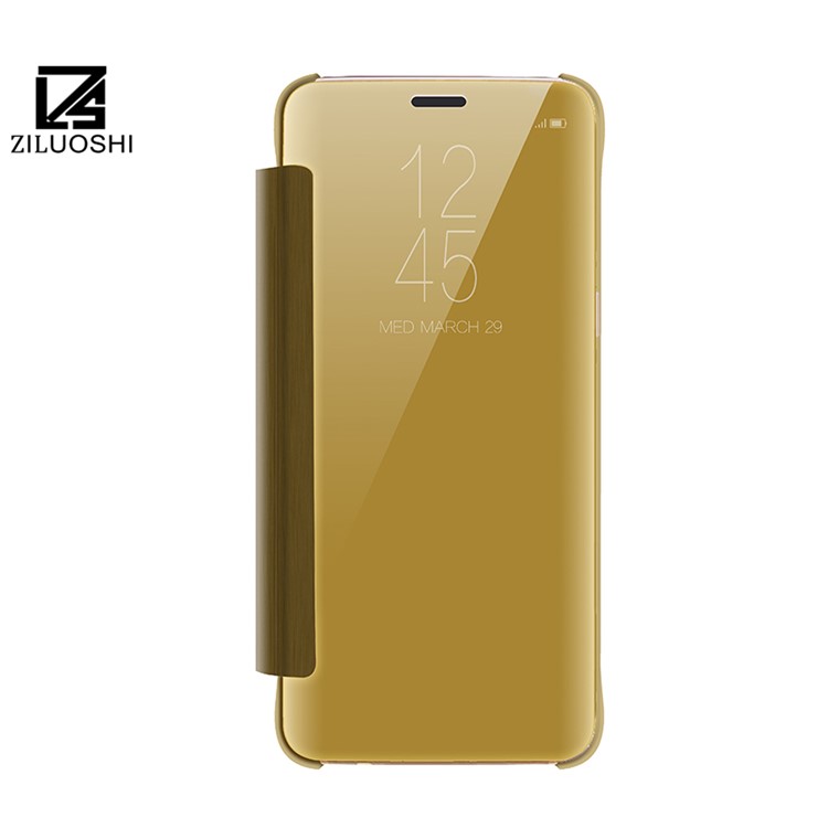 Information View Plated Mirror Surface Leather Mobile Phone Case for Samsung Galaxy S9+ G965 - Gold-2