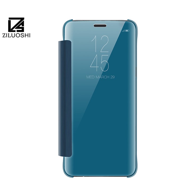 Information View Plated Mirror Surface Leather Mobile Phone Cover for Samsung Galaxy S9+ G965 - Blue-2