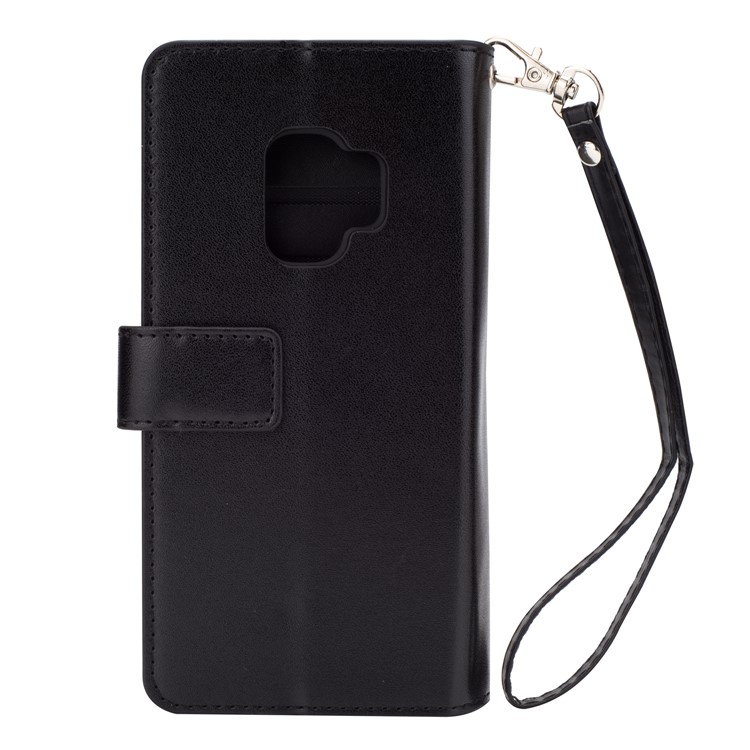 Zippered Leather Magnetic Stand Wallet TPU Shell with Strap for Samsung Galaxy S9 - Black-3