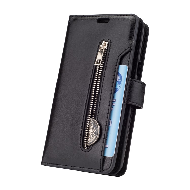 Zippered Leather Magnetic Stand Wallet TPU Shell with Strap for Samsung Galaxy S9 - Black-4