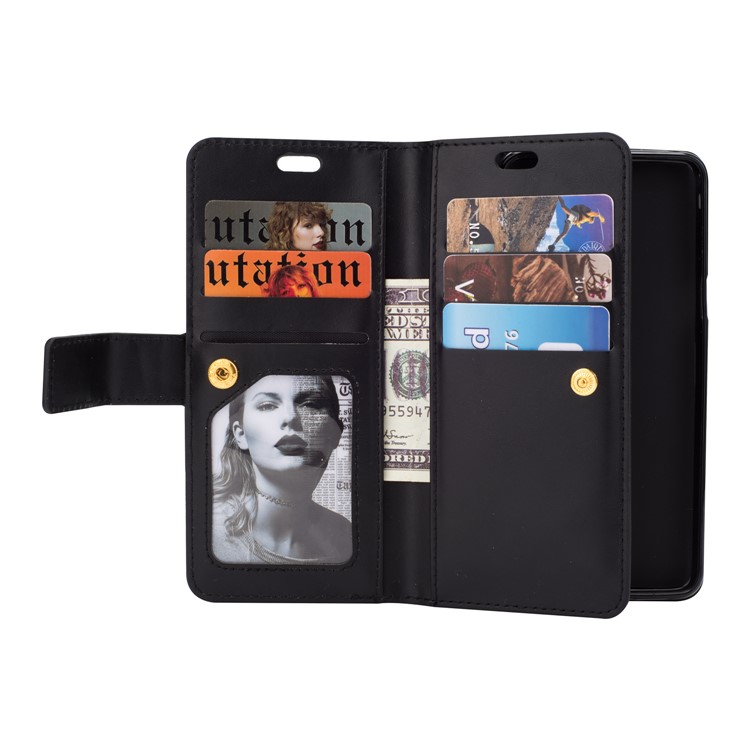Zippered Leather Magnetic Stand Wallet TPU Shell with Strap for Samsung Galaxy S9 - Black-5