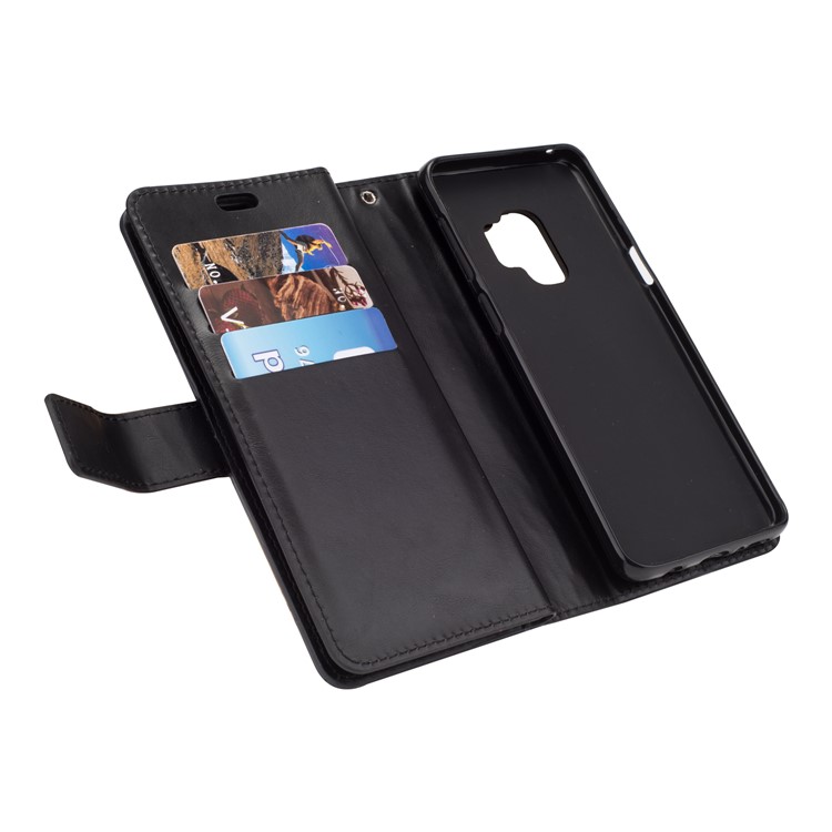 Zippered Leather Magnetic Stand Wallet TPU Shell with Strap for Samsung Galaxy S9 - Black-6