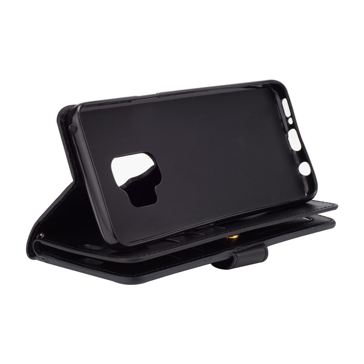 Zippered Leather Magnetic Stand Wallet TPU Shell with Strap for Samsung Galaxy S9 - Black-7